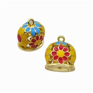 Copper Bell Pendant Daisy Multicolor Enamel Gold Plated, approx 9-11mm [FN42881]