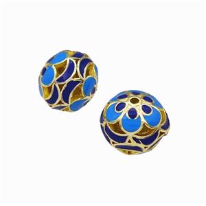 Copper Rondelle Beads Blue Enamel Hollow Gold Plated, approx 11-12mm [FN42882]