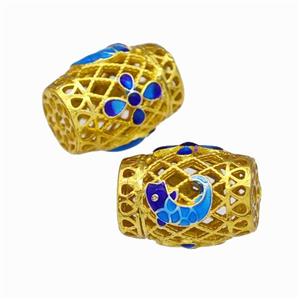 Copper Barrel Beads Painted Hollow Gold Plated, approx 12-16mm [FN42888]