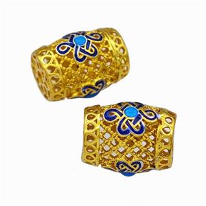 Copper Barrel Beads Painted Hollow Gold Plated, approx 12-16mm [FN42889]