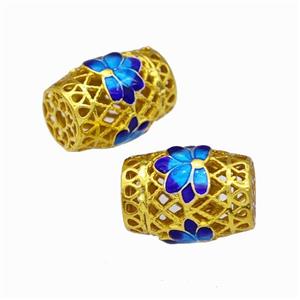 Copper Barrel Beads Painted Hollow Gold Plated, approx 12-16mm [FN42890]