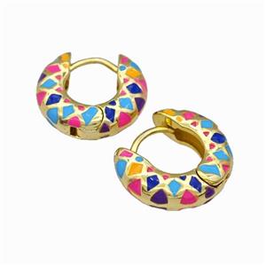 Copper Hoop Earring Multicolor Enamel Gold Plated, approx 5mm, 18.5mm dia [FN42893]