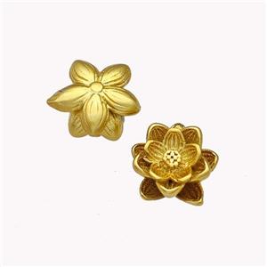 Copper Flower Beads Gold Plated No-hole, approx 9mm [FN42928]