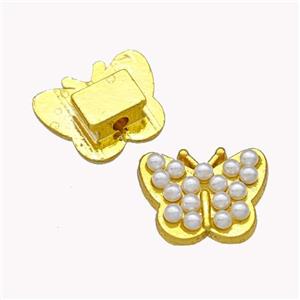 Copper Butterfly Beads Pave Pearlized Resin Gold Plated, approx 11-14mm [FN42931]