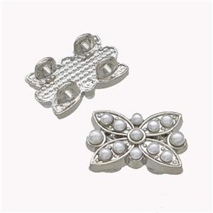 Copper Butterfly Beads Pave Pearlized Resin 2holes Platinum Plated, approx 11-16.5mm [FN42932]