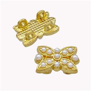 Copper Butterfly Beads Pave Pearlized Resin 2holes Gold Plated, approx 11-16.5mm [FN42933]