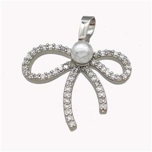 Copper Bow Pendant Pave Zirconia Pearlized Resin Platinum Plated, approx 20-22mm [FN42934]