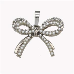 Copper Bow Pendant Pave Zirconia Pearlized Resin Platinum Plated, approx 18-21mm [FN42936]