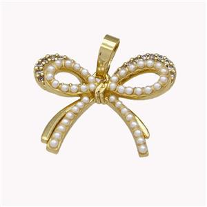 Copper Bow Pendant Pave Zirconia Pearlized Resin Gold Plated, approx 18-21mm [FN42937]