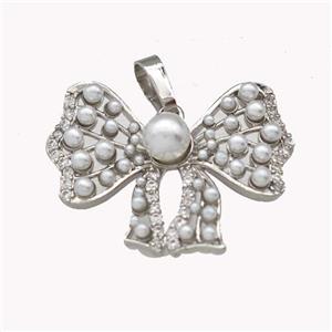 Copper Bow Pendant Pave Zirconia Pearlized Resin Platinum Plated, approx 20-24mm [FN42938]