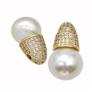 Copper Pendant Pave Zirconia Pearlized Resin Teardrop Gold Plated, approx 13.5mm-25mm [FN42941]
