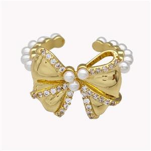 Copper Bow Rings Pave Zirconia Pearlized Resin Gold Plated, approx 17-20mm, 18mm dia [FN42945]