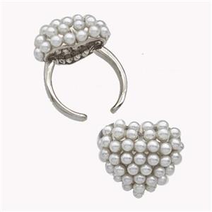 Copper Rings Pave Zirconia Pearlized Resin Heart Platinum Plated, approx 20mm, 18mm dia [FN42950]