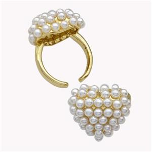 Copper Rings Pave Zirconia Pearlized Resin Heart Gold Plated, approx 20mm, 18mm dia [FN42951]