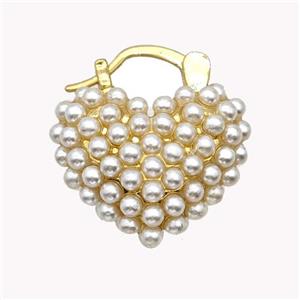 Copper Latchback Earrings Heart Pave Pearlized Resin Gold Plated, approx 18.5mm [FN42956]