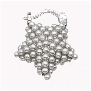 Copper Latchback Earrings Star Pave Pearlized Resin Platinum Plated, approx 20mm [FN42957]
