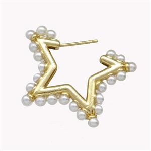 Copper Star Stud Earrings Pave Pearlized Resin Gold Plated, approx 25-30mm [FN42959]