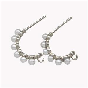 Copper Stud Earrings Pave Pearlized Resin Platinum Plated, approx 10-17mm [FN42960]