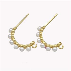 Copper Stud Earrings Pave Pearlized Resin Gold Plated, approx 10-17mm [FN42961]