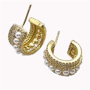 Copper Stud Earrings Pave Pearlized Resin Gold Plated, approx 18.5mm [FN42963]