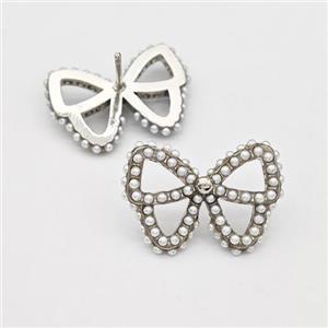 Copper Butterfly Stud Earrings Pave Pearlized Resin Platinum Plated, approx 17-24mm [FN42970]