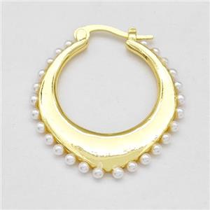 Copper Latchback Earrings Pave Pearlized Resin Gold Plated, approx 27-30mm [FN42980]