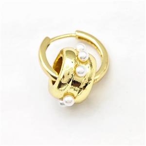 Copper Hoop Earrings Rondelle Pave Pearlized Resin Gold Plated, approx 9-13mm, 18mm dia [FN42984]