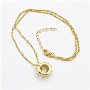 Copper Necklace Pave Pearlized Resin Gold Plated, approx 9-13mm, 1.5mm, 42-48cm length [FN42986]