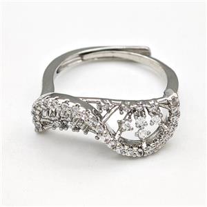 Copper Rings Pave Zirconia Adjustable Platinum Plated, approx 10-24mm, 18mm dia [FN42995]