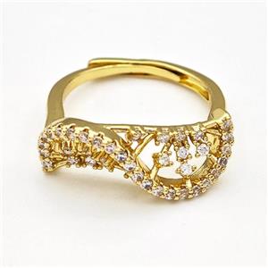 Copper Rings Pave Zirconia Adjustable Gold Plated, approx 10-24mm, 18mm dia [FN42996]