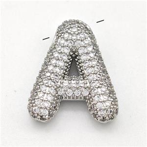 Copper Letter-A Pendant Micro Pave Zirconia Platinum Plated, approx 15-22mm [FN42999]