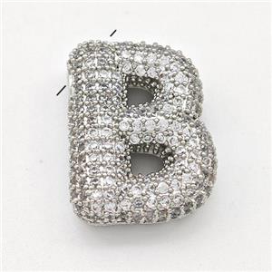 Copper Letter-B Pendant Micro Pave Zirconia Platinum Plated, approx 15-22mm [FN43000]