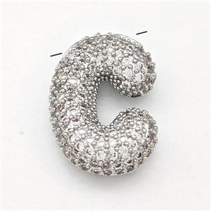 Copper Letter-C Pendant Micro Pave Zirconia Platinum Plated, approx 15-22mm [FN43001]