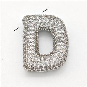 Copper Letter-D Pendant Micro Pave Zirconia Platinum Plated, approx 15-22mm [FN43002]