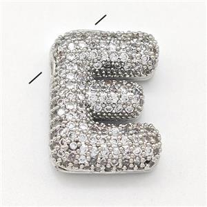 Copper Letter-E Pendant Micro Pave Zirconia Platinum Plated, approx 15-22mm [FN43003]