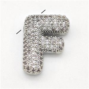 Copper Letter-F Pendant Micro Pave Zirconia Platinum Plated, approx 15-22mm [FN43004]