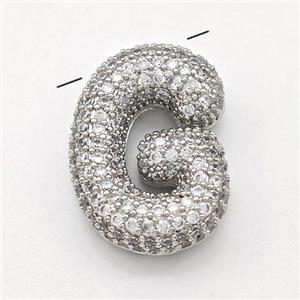 Copper Letter-G Pendant Micro Pave Zirconia Platinum Plated, approx 15-22mm [FN43005]