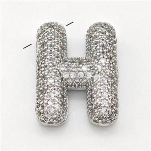 Copper Letter-H Pendant Micro Pave Zirconia Platinum Plated, approx 15-22mm [FN43006]