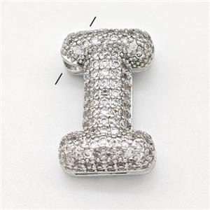 Copper Letter-I Pendant Micro Pave Zirconia Platinum Plated, approx 15-22mm [FN43007]