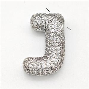 Copper Letter-J Pendant Micro Pave Zirconia Platinum Plated, approx 15-22mm [FN43008]