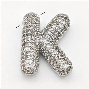 Copper Letter-K Pendant Micro Pave Zirconia Platinum Plated, approx 15-22mm [FN43009]