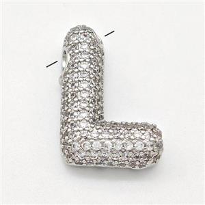 Copper Letter-L Pendant Micro Pave Zirconia Platinum Plated, approx 15-22mm [FN43010]