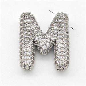 Copper Letter-M Pendant Micro Pave Zirconia Platinum Plated, approx 15-22mm [FN43011]