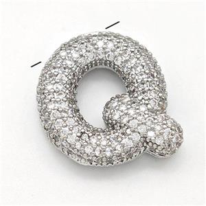 Copper Letter-Q Pendant Micro Pave Zirconia Platinum Plated, approx 15-22mm [FN43014]