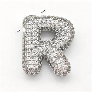 Copper Letter-R Pendant Micro Pave Zirconia Platinum Plated, approx 15-22mm [FN43015]