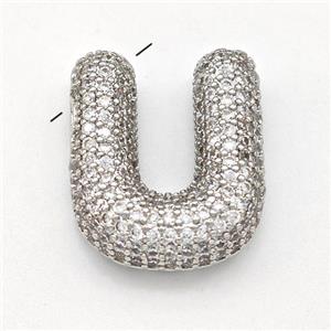 Copper Letter-U Pendant Micro Pave Zirconia Platinum Plated, approx 15-22mm [FN43018]