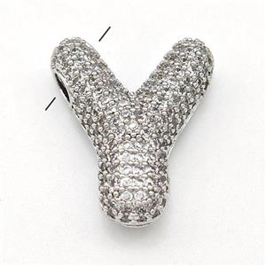 Copper Letter-Y Pendant Micro Pave Zirconia Platinum Plated, approx 15-22mm [FN43022]