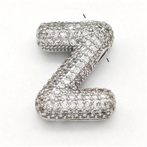 Copper Letter-Z Pendant Micro Pave Zirconia Platinum Plated, approx 15-22mm [FN43023]
