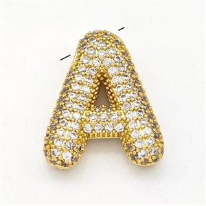 Copper Letter-A Pendant Micro Pave Zirconia Gold Plated, approx 15-22mm [FN43024]