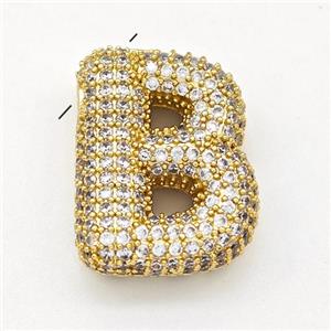 Copper Letter-B Pendant Micro Pave Zirconia Alphabet Gold Plated, approx 15-22mm [FN43025]
